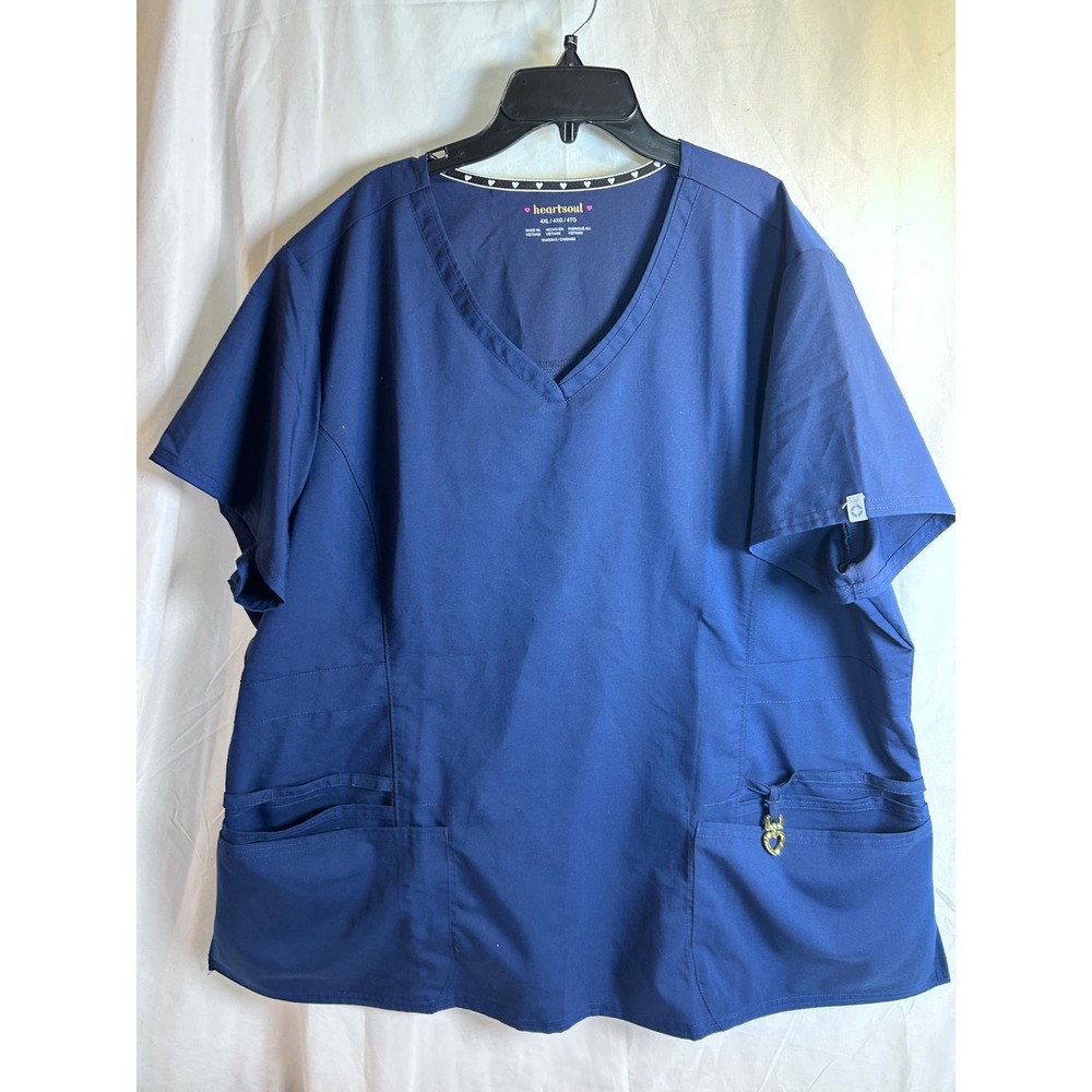 Heartsoul Scrub Top 4XL Navy Blue V-Neck Stretch Pocket Charm Women